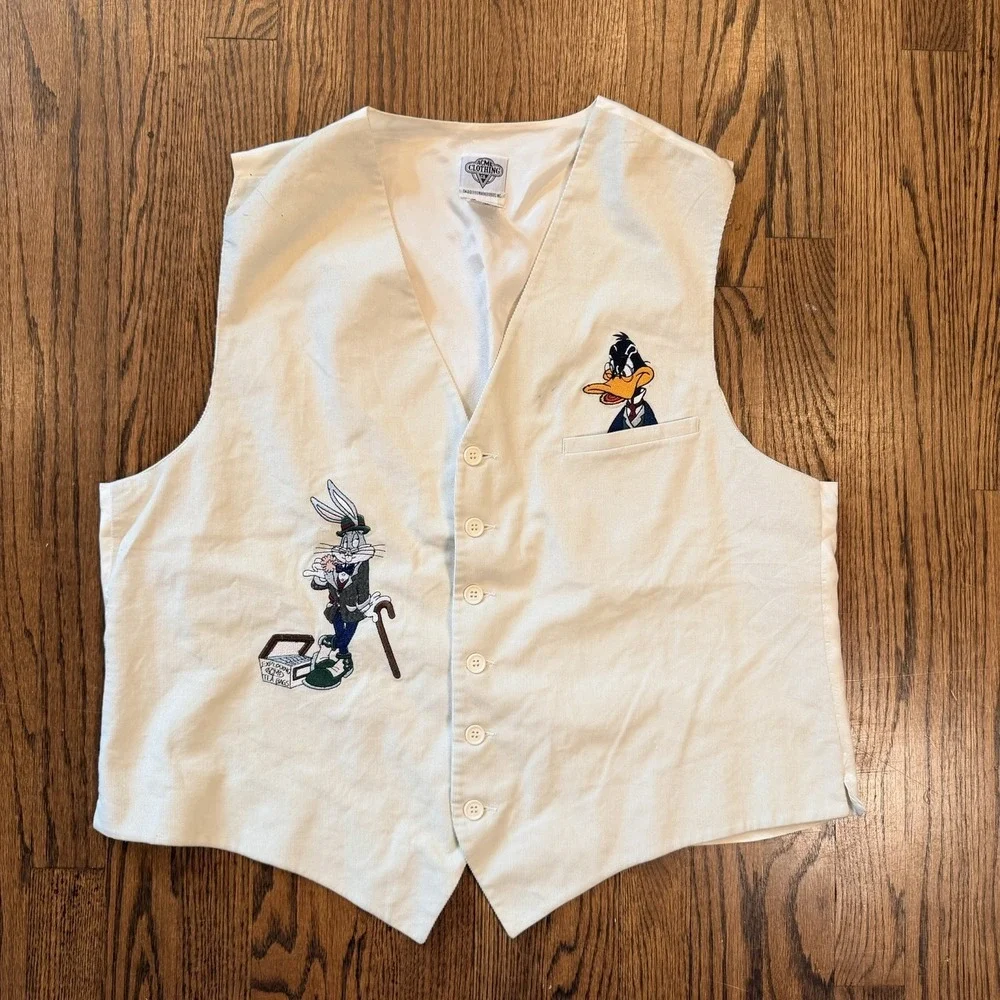 Unisex Bugs Bunny Daffy Duck Vintage Vest Embroidered 1993 Looney Tunes XL